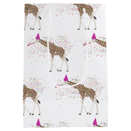 サファリの動物たちとパーティーするキリン ミディアムペーパーバッグ (裏面)