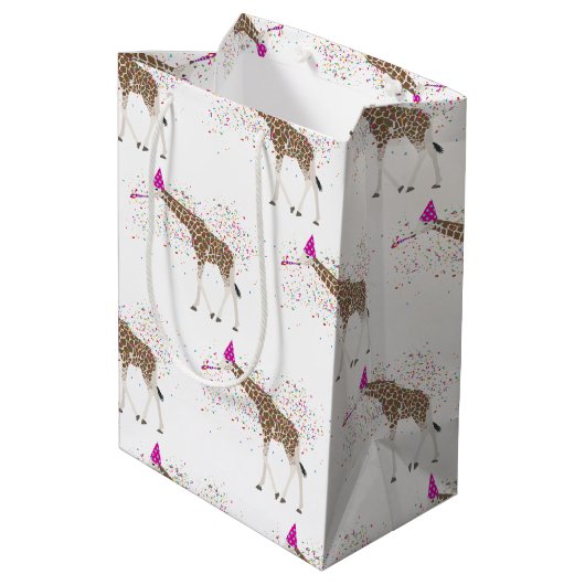 サファリの動物たちとパーティーするキリン ミディアムペーパーバッグ (裏面アングル)