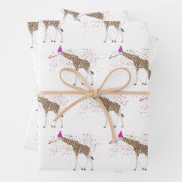 サファリの動物たちとパーティーするキリン ラッピングペーパーシート