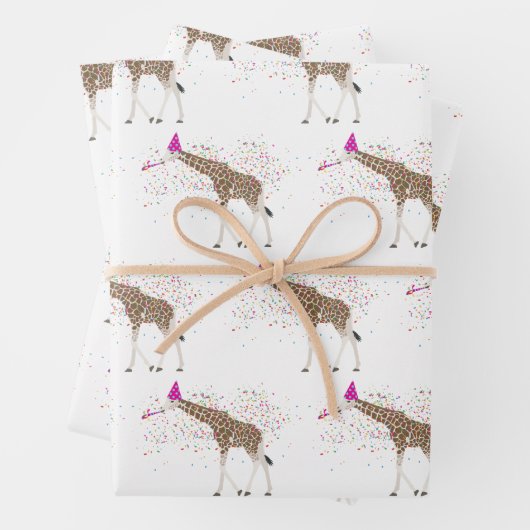 サファリの動物たちとパーティーするキリン ラッピングペーパーシート (インサイチュ)