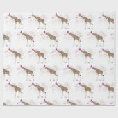 サファリの動物たちとパーティーするキリン ラッピングペーパー (フラット)