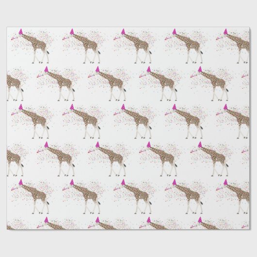 サファリの動物たちとパーティーするキリン ラッピングペーパー (フラット)