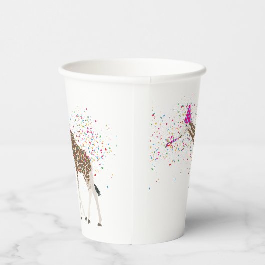 サファリの動物たちとパーティーするキリン 紙コップ (右)