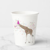 サファリの動物たちとパーティーするキリン 紙コップ (正面)