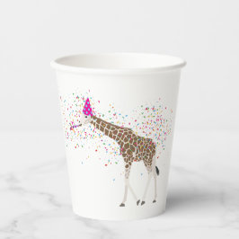 サファリの動物たちとパーティーするキリン 紙コップ