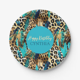 サファリの動物たちの毛皮のプリント柄は青と金色だ ペーパープレート