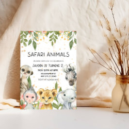 「サファリの動物たち第2バースデーボーイ 招待状
