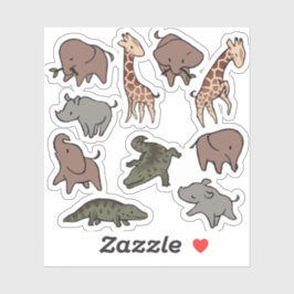 サファリの動物たち (ゾウ、キリン、ワニ & サイ) シール