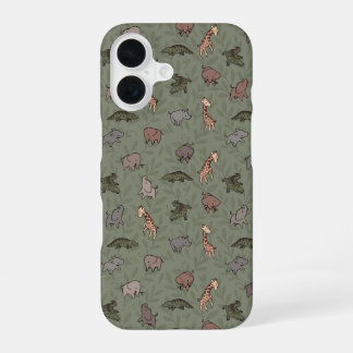 サファリの動物たち (ゾウ、キリン、ワニ、サイ) iPhone 16ケース