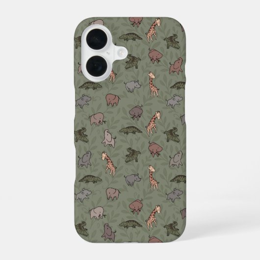 サファリの動物たち (ゾウ、キリン、ワニ、サイ) iPhone 16ケース (裏面)