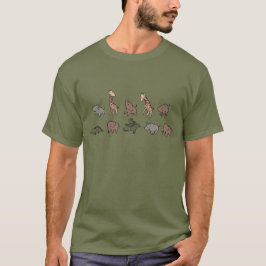 サファリの動物たち (ゾウ、キリン、ワニ & サイ) Tシャツ