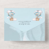 サファリの動物とバルーン青い男の子ベビーシャワーI オールインワン招待状 (裏面)