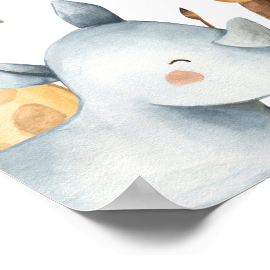 サファリの動物と緑の歓迎ベビーシャワー ポスター (角)