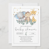 サファリの動物と緑の赤ちゃんシャワー 招待状 (正面)