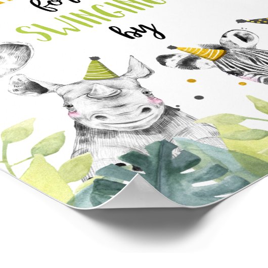 サファリの動物のサインで揺れるパーティーありがとう ポスター (角)