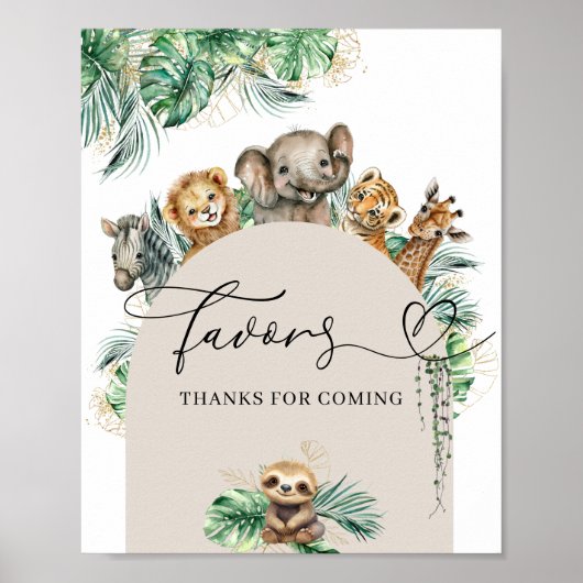 サファリの動物のジャングルモダンの赤ちゃんシャワーの好意 ポスター (正面)