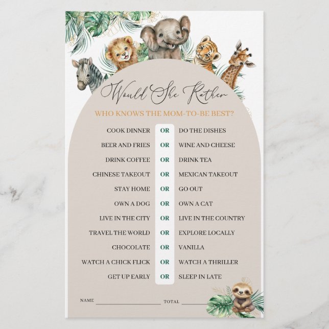 サファリの動物のジャングルモダンは、彼女はむしろゲームをする (正面)