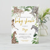 サファリの動物のジャングル男女兼用の赤ちゃんシャワー 招待状 (スタンド正面)