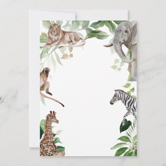 サファリの動物のジャングル男女兼用の赤ちゃんシャワー 招待状 (裏面)