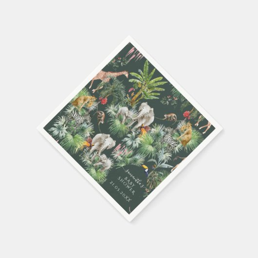 サファリの動物のジャングル緑の熱帯の赤ちゃんシャワー スタンダードカクテルナプキン (角)