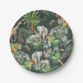 サファリの動物のジャングル緑の熱帯の赤ちゃんシャワー ペーパープレート (正面)
