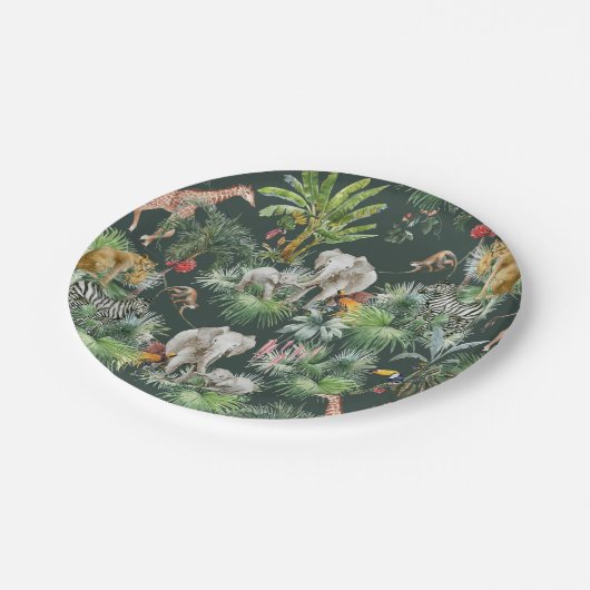 サファリの動物のジャングル緑の熱帯の赤ちゃんシャワー ペーパープレート (アングル)