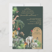サファリの動物のジャングル緑の熱帯の赤ちゃんシャワー 招待状 (正面)