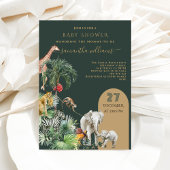 サファリの動物のジャングル緑の熱帯の赤ちゃんシャワー 招待状