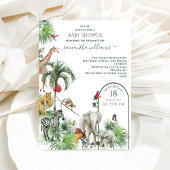 サファリの動物のジャングル緑の熱帯の赤ちゃんシャワー 招待状