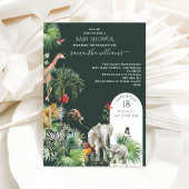 サファリの動物のジャングル緑の熱帯の赤ちゃんシャワー 招待状