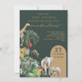 サファリの動物のジャングル緑の熱帯の赤ちゃんシャワー 招待状 (正面)