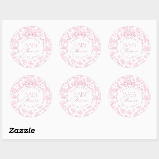 サファリの動物のトイルドジュエピンクベビーシャワー ラウンドシール (シート)