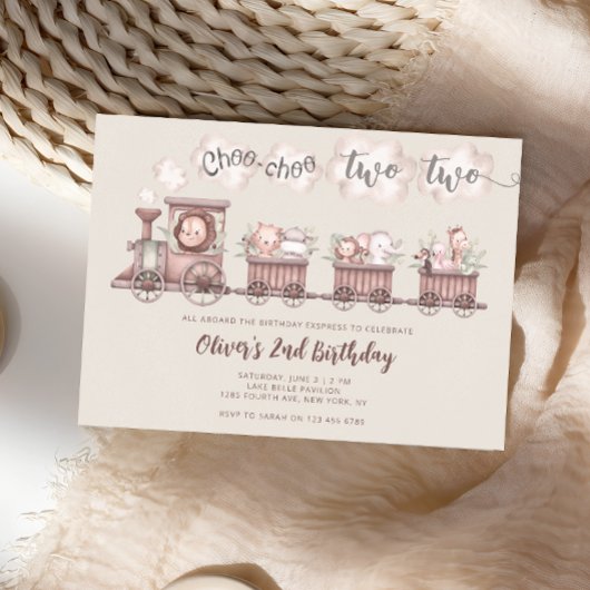 サファリの動物のトレーニング2回目の誕生日 招待状