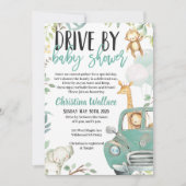 サファリの動物のドライブベビーシャワー招待状 招待状 (正面)