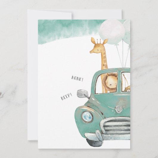 サファリの動物のドライブベビーシャワー招待状 招待状 (裏面)