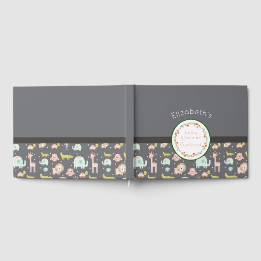 サファリの動物のパターン赤ちゃんシャワー ゲストブック (全面)