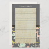 サファリの動物のパターン – 子供部屋アート並び 便箋 (正面/裏面)