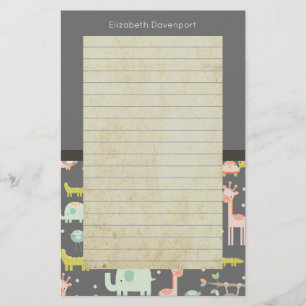 サファリの動物のパターン – 子供部屋アート並び 便箋