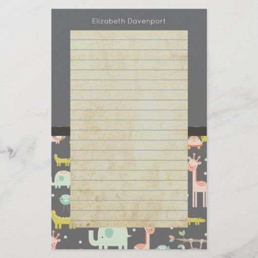 サファリの動物のパターン – 子供部屋アート並び 便箋 (正面)