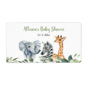 サファリの動物のミニウォーターボトルまたはシャンパン ラベル (正面)