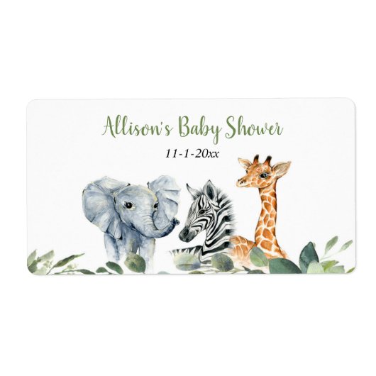 サファリの動物のミニウォーターボトルまたはシャンパン ラベル (正面)