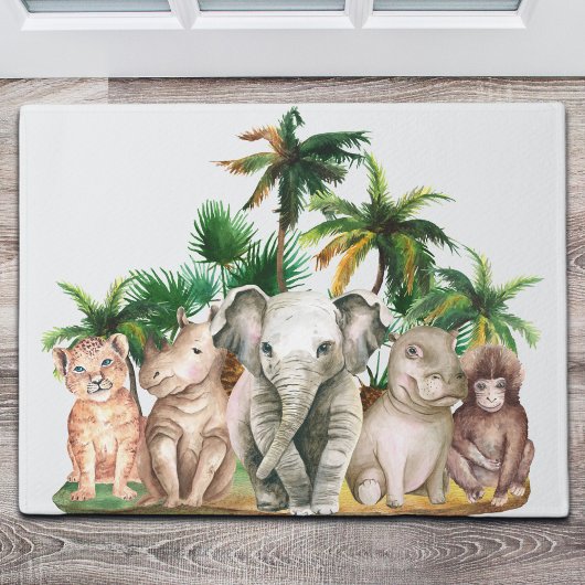 サファリの動物のヤシの木 ドアマット