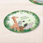 サファリの動物のラウンド誕生日パーティー紙コースター ラウンドペーパーコースター (アングル)