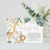 サファリの動物の女の子の赤ちゃんシャワーの本ベビー エンクロージャーカード (スタンド正面)