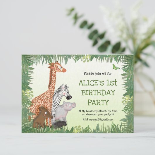 サファリの動物の子供のパーティー招待状（小） 招待状 (スタンド正面)