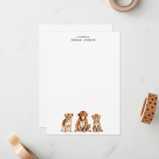 サファリの動物の子供パーソナライズされたたち ノートカード (正面/裏面インサイチュ)