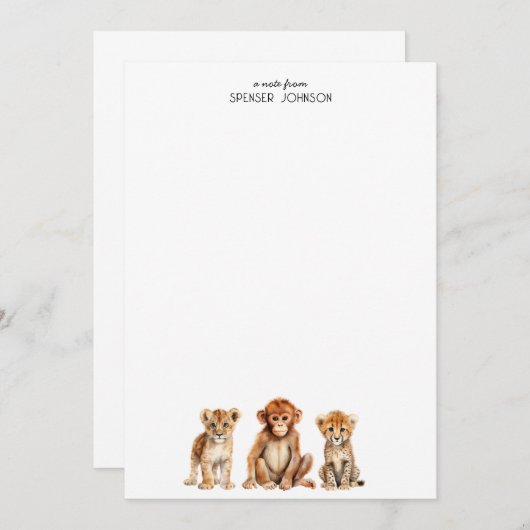 サファリの動物の子供パーソナライズされたたち ノートカード (正面/裏面)