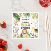 サファリの動物の幼稚園と3歳の誕生日 スタンダードカクテルナプキン (インサイチュ)