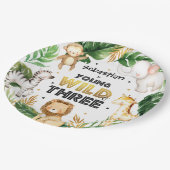 サファリの動物の幼稚園と3歳の誕生日 ペーパープレート (アングル)