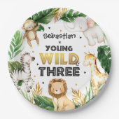 サファリの動物の幼稚園と3歳の誕生日 ペーパープレート (正面)